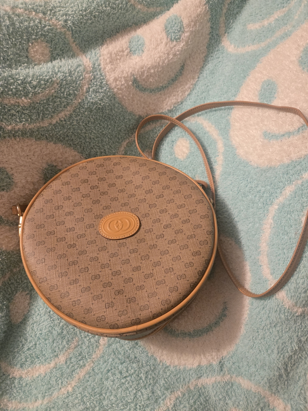 Gucci Beige and Tan Signature Round Crossbody